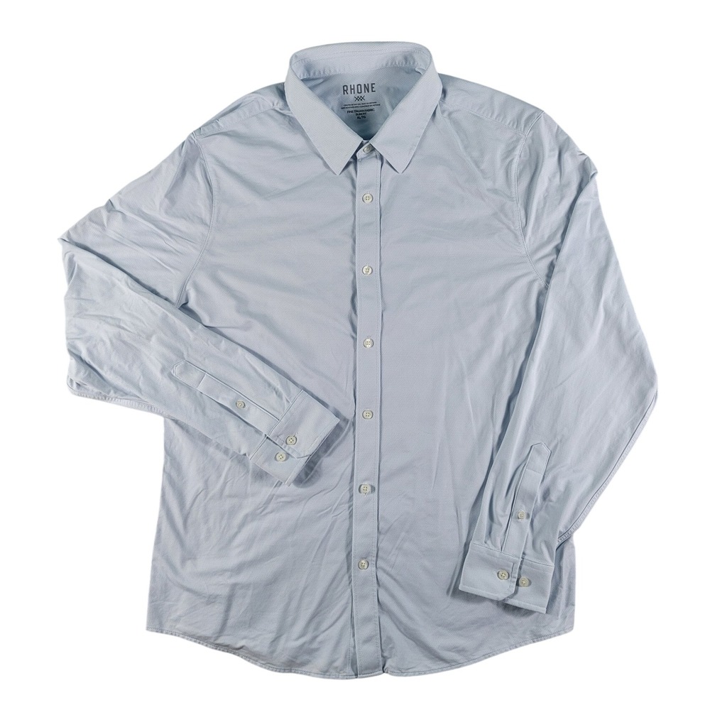 Rhone Commuter Shirt Men's XL Blue Geometric Slim Fit Italian Fabric 101420 EUC